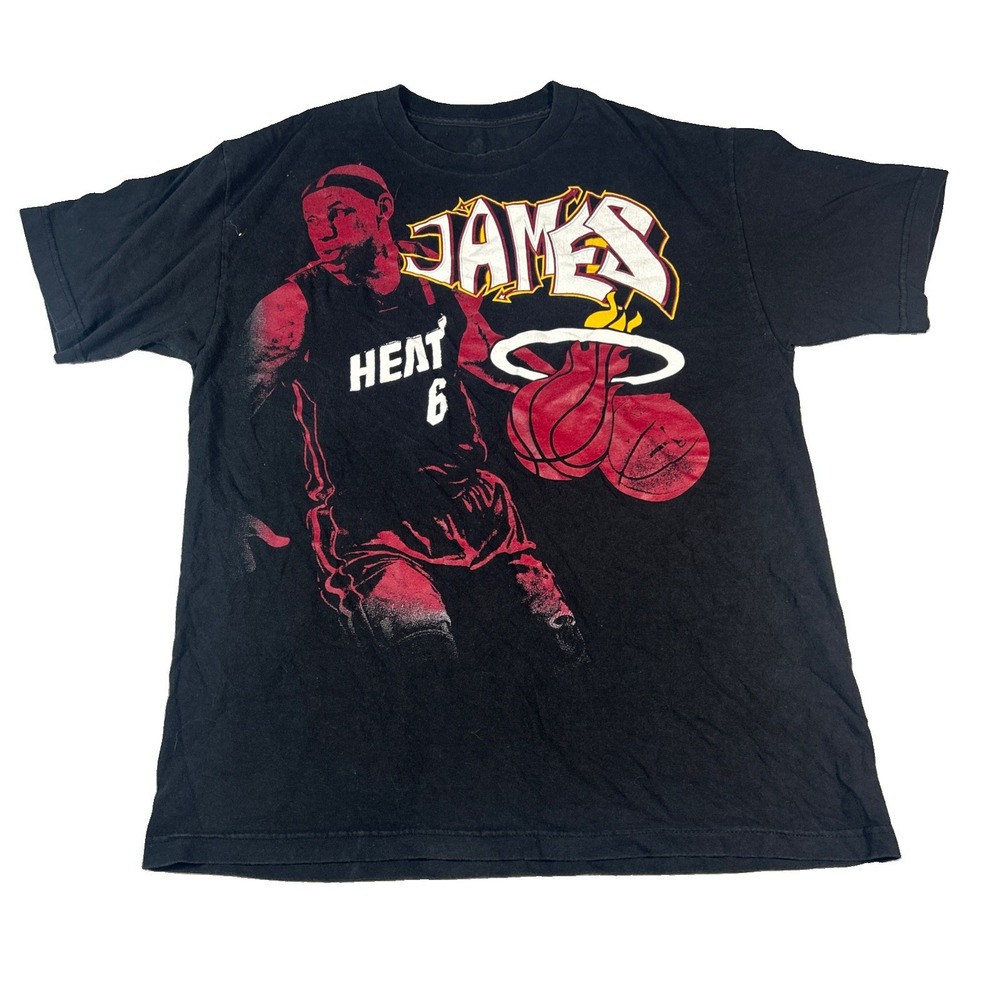 Adidas Miami Heat LeBron James Black Graphic T-Shirt Mens Large NBA Basketball